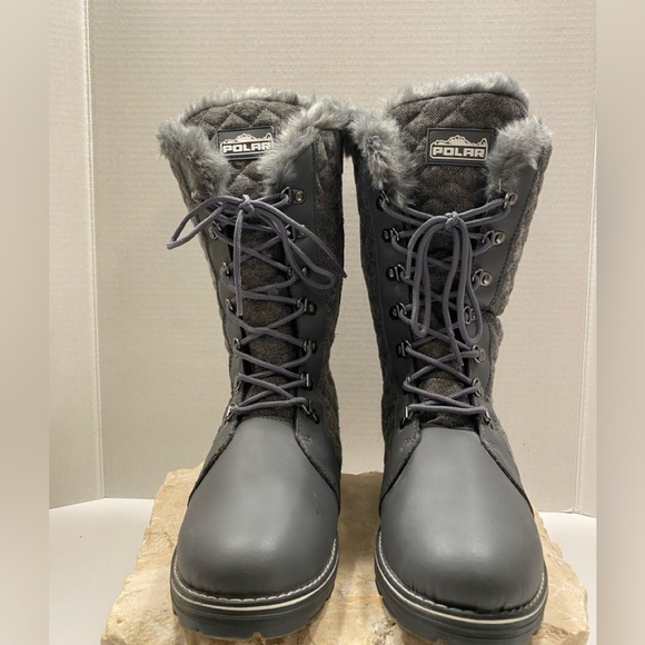 NIB Sz 10 Globalwin Grey Mid-Calf Winter Fur-Lined Lace-Up & Side Zip-Up Boots - Picture 3 of 14